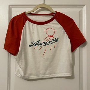 Shein Mercury in Retrograde Graphic Cropped Tee Size S White/Red